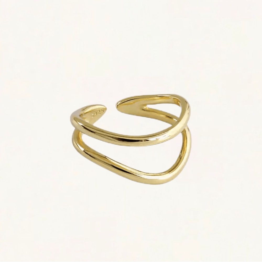Brand new - Minimal two line gold ring - 925 sterling silver | 14k gold …